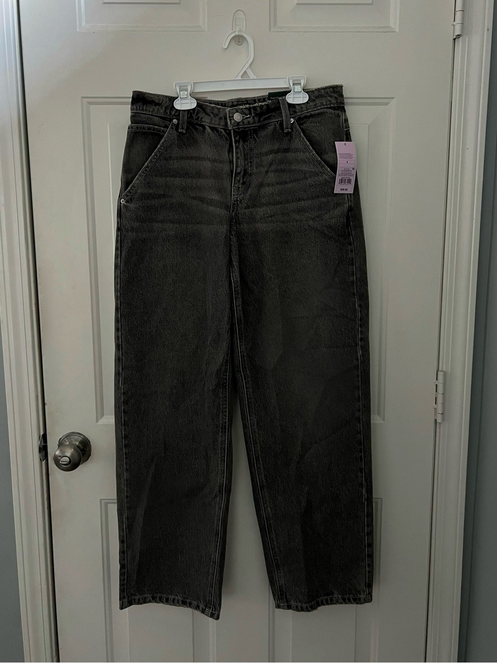 Dark Gray Wash Denim Straight Leg Baggy Jeans